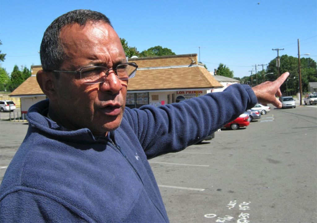 Los Primos owner Miguel Collado estimates he could lose as many as 25 parking spaces because of the Alston Ave widening project and the retaining wall, which is going to be built along the property. (Staff photo by Sarah Kaylan Butler)  