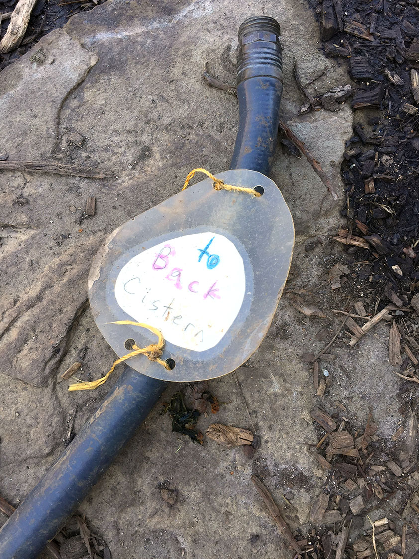 The black hoses run throughout the garden and are label to keep track of where each hose goes. (Staff photo by Ebony Sain)